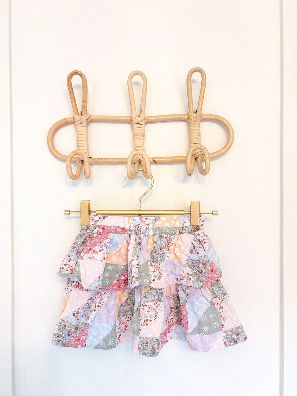 Girls Patchwork Ruffle Skirt — Pastel Floral